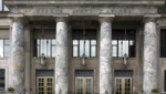 Marble columns and entrance of the Alaska State Capitol in Juneau